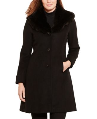Lauren Ralph Lauren Plus Size Faux-Fur-Collar Shawl Coat, Created for ...