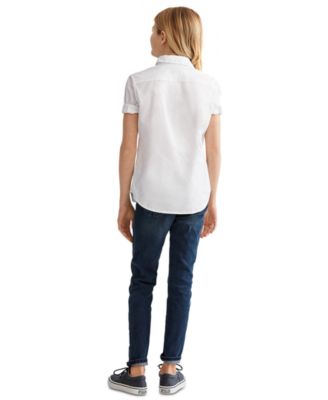 Girls' 7-16 Short-Sleeve Solid Oxford Top