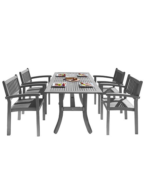 Vifah Renaissance Outdoor Patio Hand Scraped Wood 5 Piece Dining