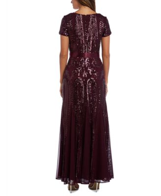 r&m richards embroidered sequin panel gown