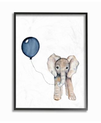 Baby Elephant with Blue Balloon Framed Giclee Art, 16" x 20"