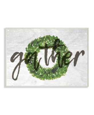 Gather Boxwood Wreath Typography Wall Plaque Art, 10" x 15"