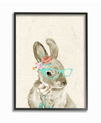 Woodland Bunny with Cat Eye Glasses Framed Giclee Art, 11" x 14"