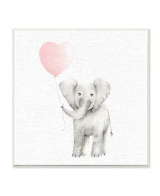 Baby Elephant Heart Balloon Linen Look Wall Plaque Art, 12" x 12"