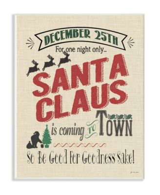 Santa For One Night Only Typography Wall Plaque Art, 12.5" x 18.5"