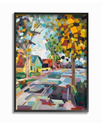Geometric New England Fall Scene Framed Giclee Art, 11" x 14"