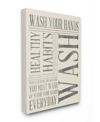 Home Decor Wash Your Hands Typography Bathroom Canvas Wall Art, 24" x 30"
