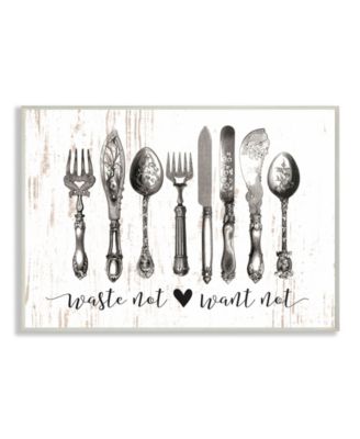 Waste Not Want Not Silverware Drawing Wall Plaque Art, 12.5" x 18.5"