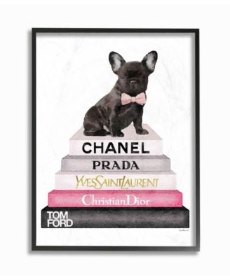 Book Stack Fashion French Bulldog Framed Giclee Art, 11" x 14"