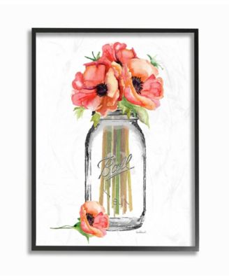 Mason Jar Poppys Framed Giclee Art, 16" x 20"