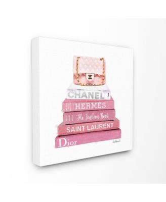 Pink Book Stack Fashion Handbag Canvas Wall Art, 17" x 17"