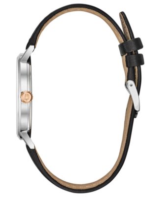 Bulova Men's Black Leather Strap Watch 39mm 98B254