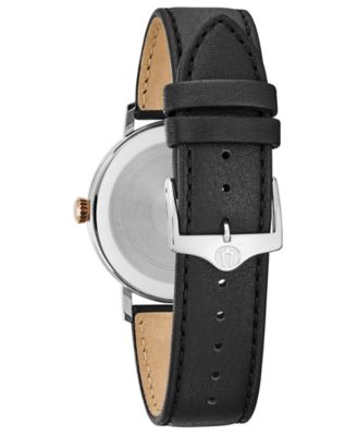Bulova Men's Black Leather Strap Watch 39mm 98B254