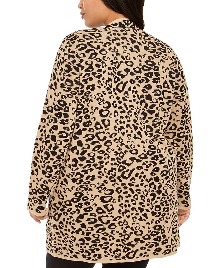 JM Collection Plus Size Animal Print Cardigan Sweater, Created for ...
