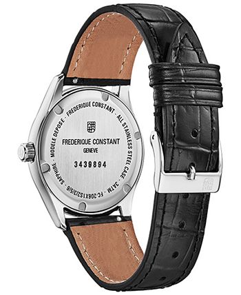 Frederique Constant - Women's Swiss Quartz Diamond (5/8 ct. t.w.) Black Leather Strap Watch 36mm