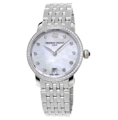 Женские часы Frederique Constant Swiss Slimline Diamond (5/8 ct. t.w.) Stainless Steel Bracelet Watch 30mm