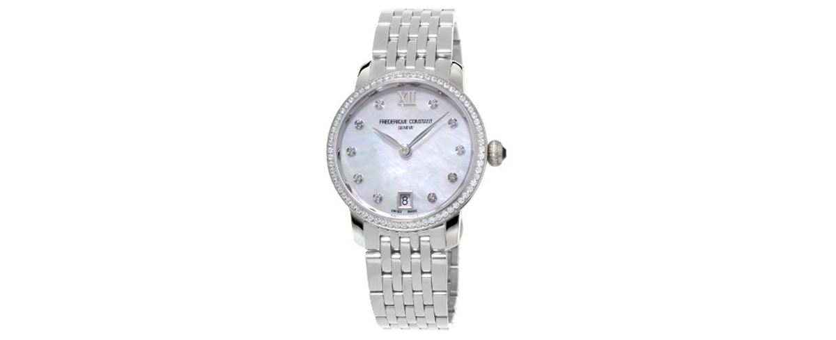 Shop Frederique Constant Women's Swiss Slimline Diamond (5/8 Ct. T.w.) Stainless Steel Bracelet Watch 30mm