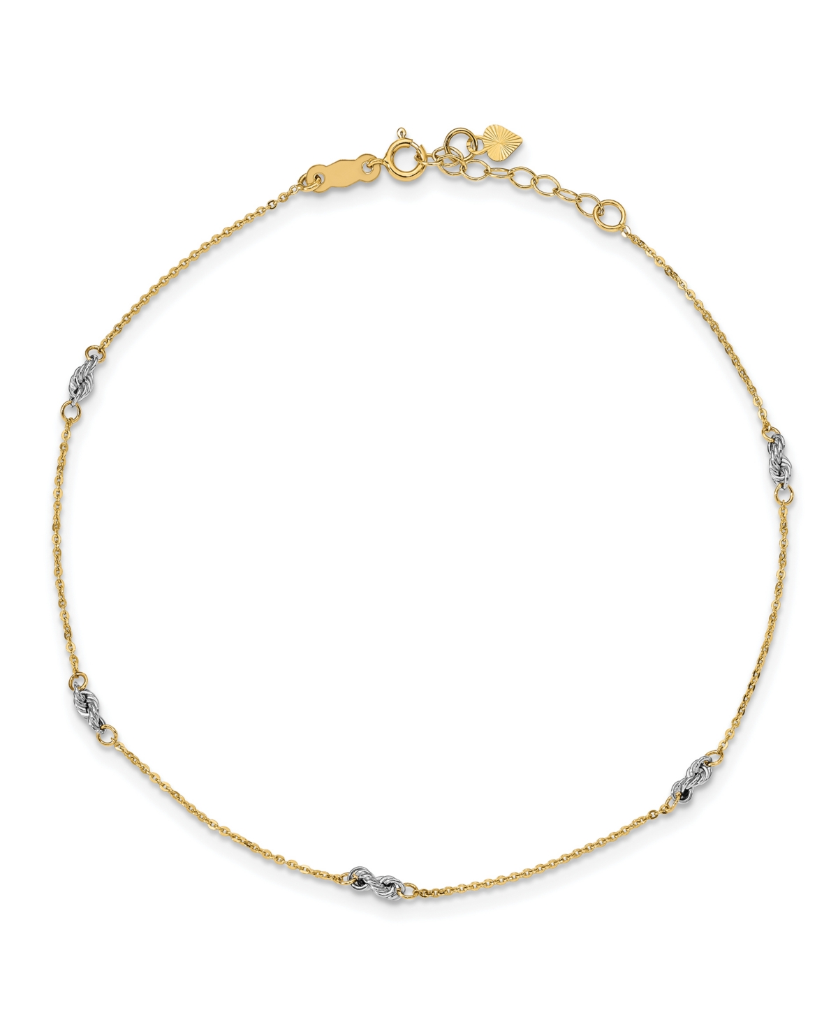 Cable and Rope Chain Anklet in 14k Yellow and White Gold - Tt Gold