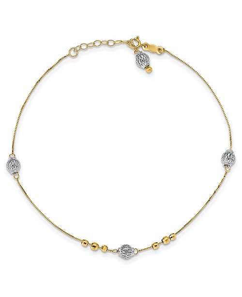 Macy's Bead Anklet in 14k White and Yellow Gold & Reviews Bracelets Jewelry & Watches Macy's