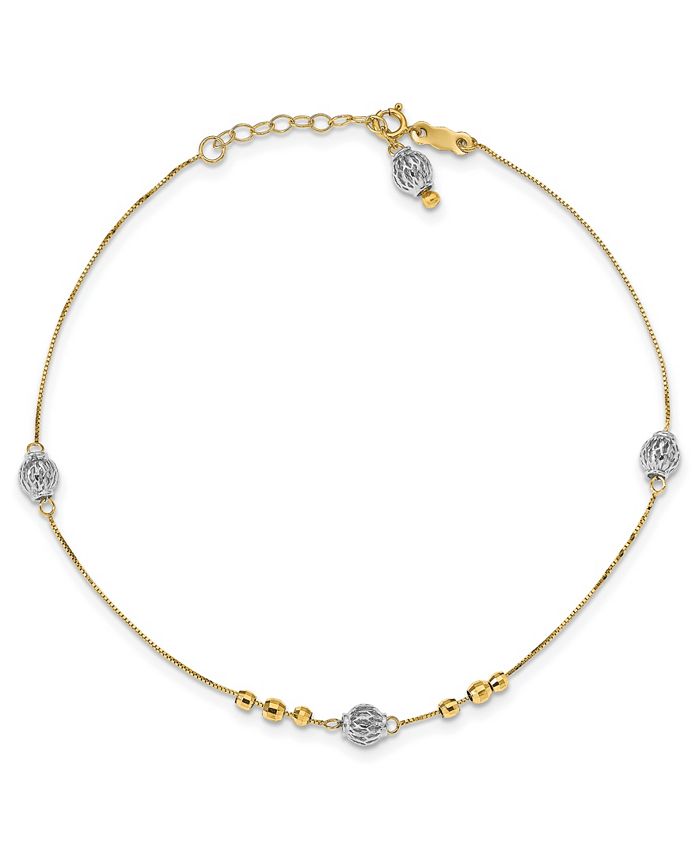 Macy's - Bead Anklet in 14k White and Yellow Gold