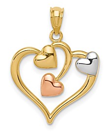 Three Hearts Pendant in 14k Yellow and Rose Gold over Rhodium