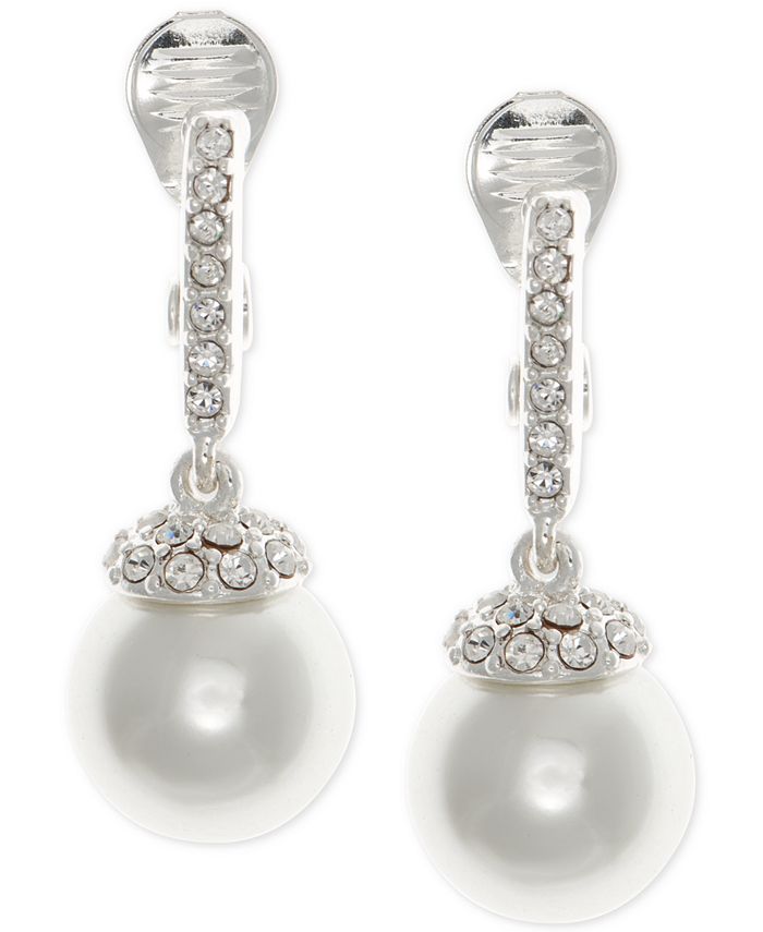 Givenchy Silver-Tone Pavé & Imitation Pearl Clip-On Drop Earrings - Macy's