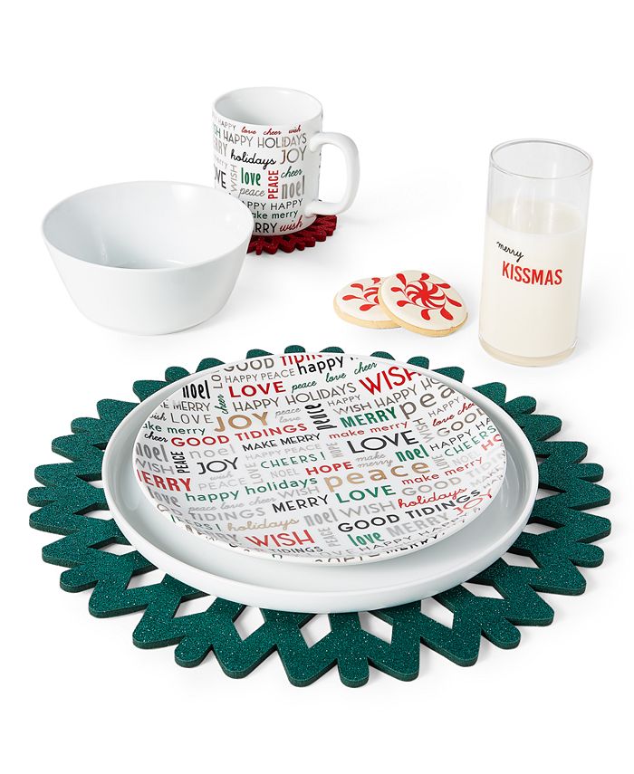 The Cellar CLOSEOUT! Green Glitter Snowflake Placemat, Created for Macy