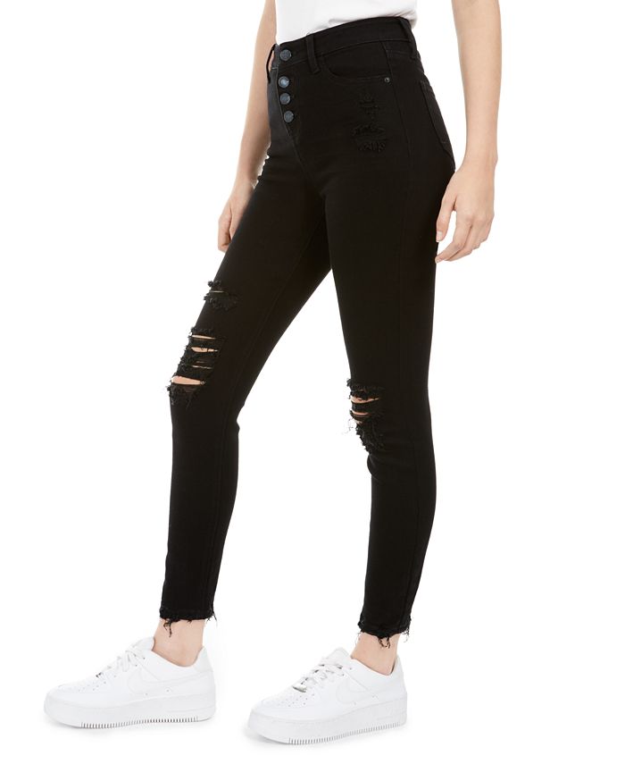Vanilla Star Juniors' Ripped Button-Fly Jeans - Macy's
