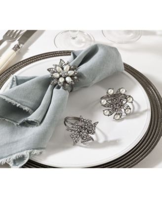 Bejeweled Flower Design Napkin Ring, Set of 4