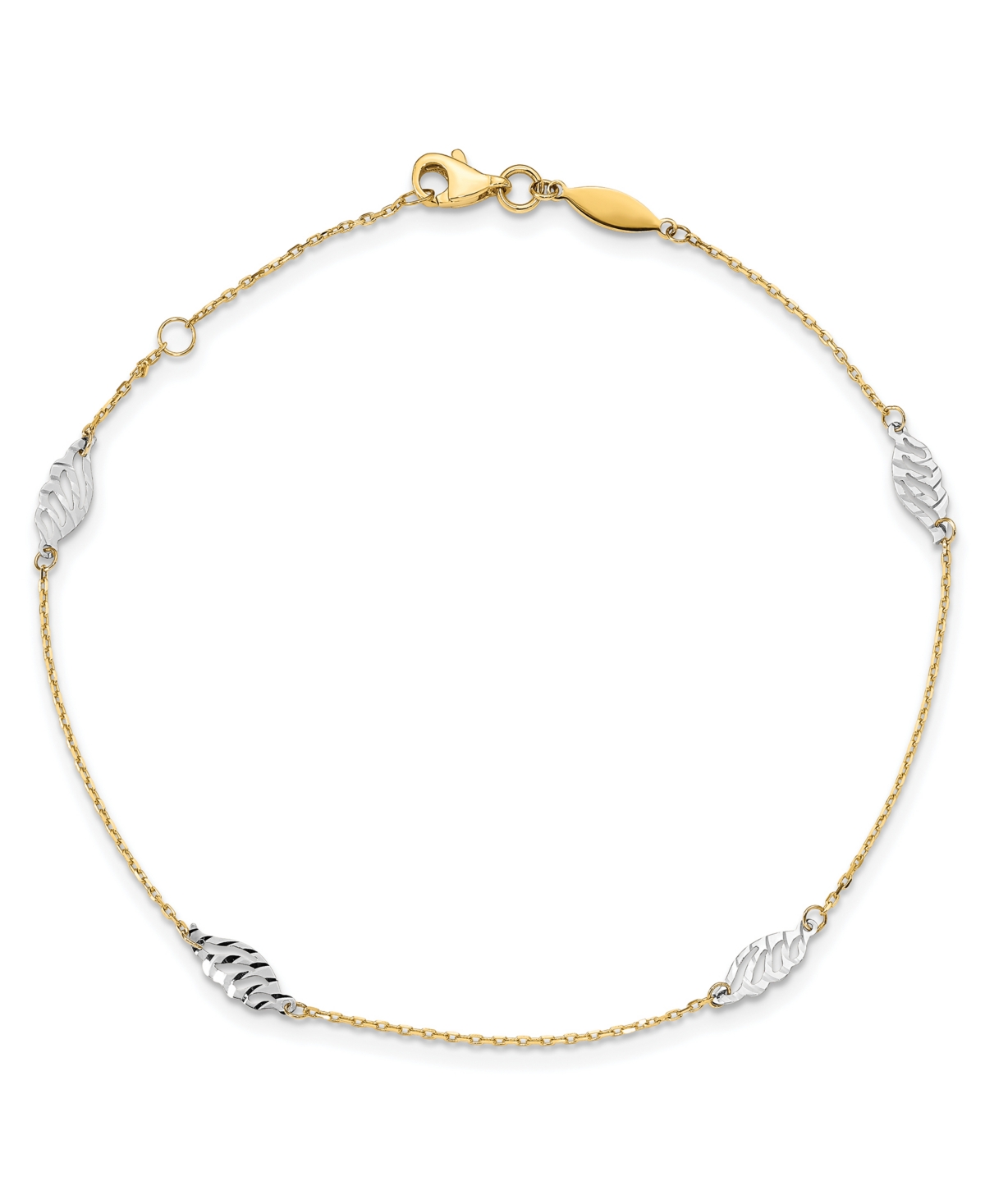 MACY'S POLISHED LEAF ANKLET IN 14K YELLOW AND WHITE GOLD