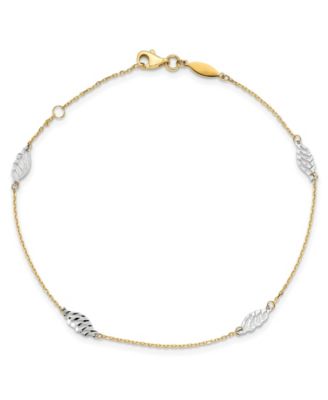  Polished Leaf Anklet in 14k Yellow and White Gold