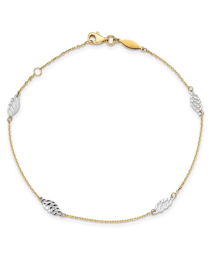 Macy's - Polished Leaf Anklet in 14k Yellow and White Gold