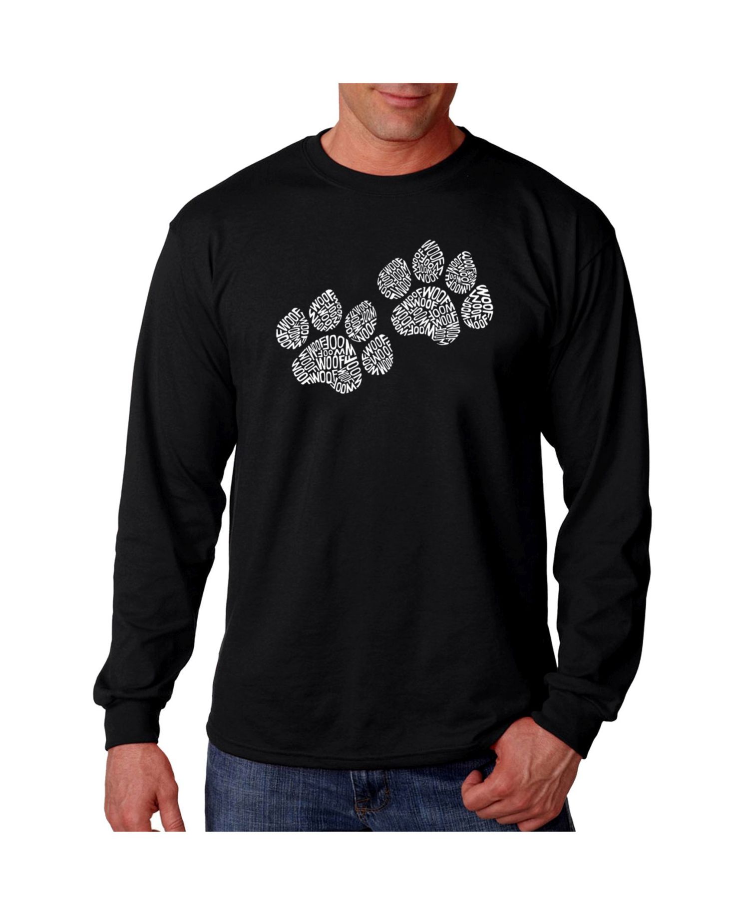 Men's Word Art Long Sleeve T-Shirt- Woof Paw Prints