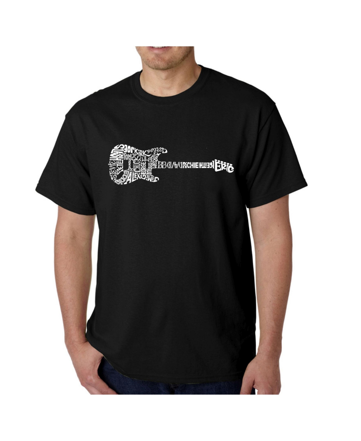 La Pop Art Men's Word Art T-Shirt - Rock Guitar Body Word Art - Black