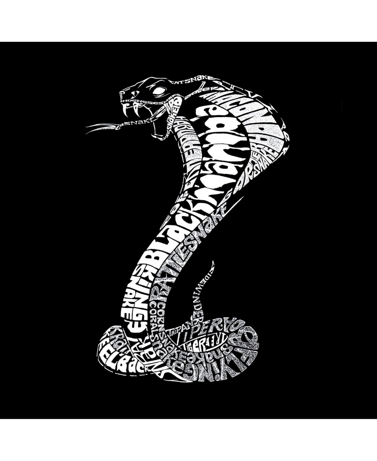 Мужская футболка LA Pop Art Cotton/Poly Blend Word Art - Cobra Types of Snakes, цвет: Чёрный — фото 2