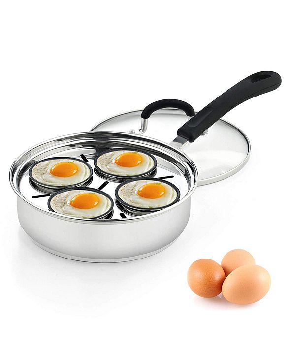Cook N Home 4 Cup Stainless Steel Egg Poacher Pan with Lid, Model 02625