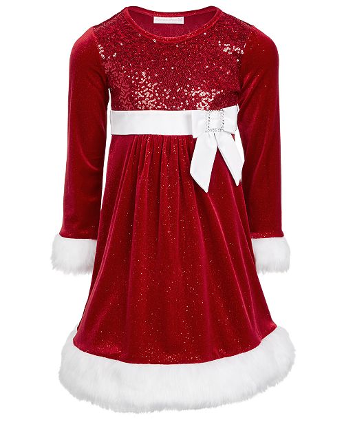 Bonnie Jean Toddler Girls Faux Fur Trim Sequined Santa Dress