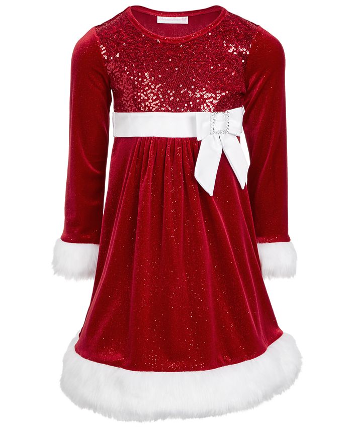 Bonnie Jean Little Girls Faux-Fur-Trim Sequined Santa Dress - Macy's
