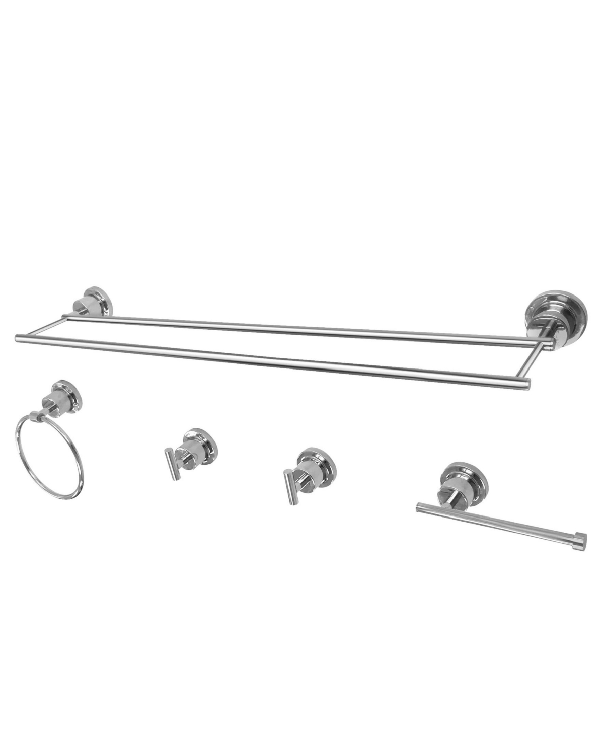 Kingston Brass Dual-Towel Bar 5-Pc. Bathroom Accessory Set in Polished Chrome Bedding