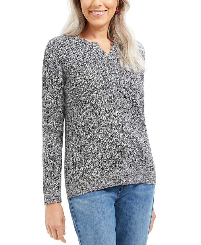 Karen Scott Cable-Knit Henley Sweater, Created for Macy's - Macy's