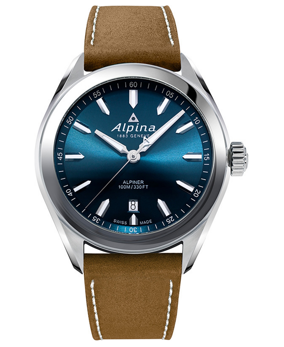 Alpina Men's Swiss Alpiner Brown Leather Strap Watch 42mm In Tan