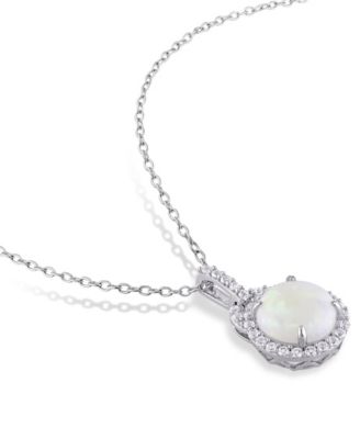 Opal (1-3/4 ct. t.w.) and White Topaz (2/5 ct. t.w.) Halo Charm 18" Necklace in Sterling Silver