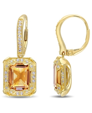 image of Citrine (6-1/5 ct. t.w.), White Topaz (1/3 ct. t.w) and Diamond (1/10 ct. t.w.) Drop Earrings in 18k Yellow Gold Over Sterling Silver
