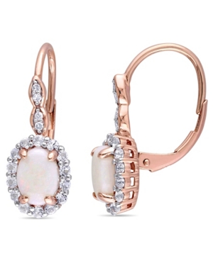 image of Opal (7/8 ct. t.w.), White Topaz (7/8ct. t.w.) and Diamond Accent Vintage Halo Earrings in 14k Rose Gold