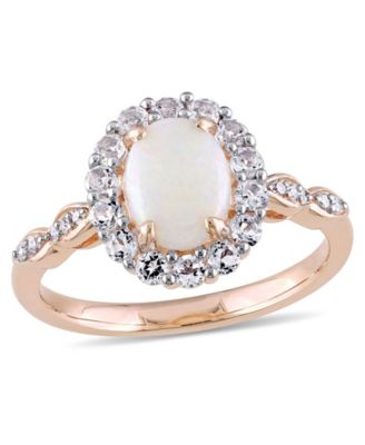 Macy's - Opal (7/8 ct. t.w.), White Topaz (5/8 ct. t.w.) and Diamond Accent Vintage Halo Ring in 14k Rose Gold