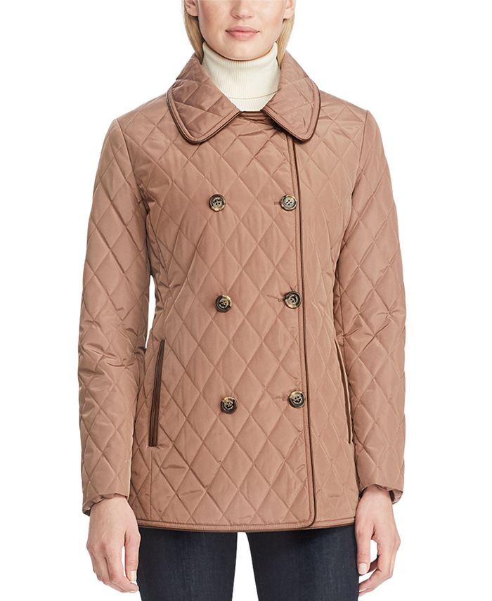 Lauren Ralph Lauren Double-Breasted Faux-Leather Quilted Jacket - Macy's
