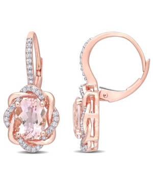 image of Morganite (2-1/3 ct. tw.) and Diamond (1/4 ct. tw.) Swirl Halo Earrings in 10k Rose Gold