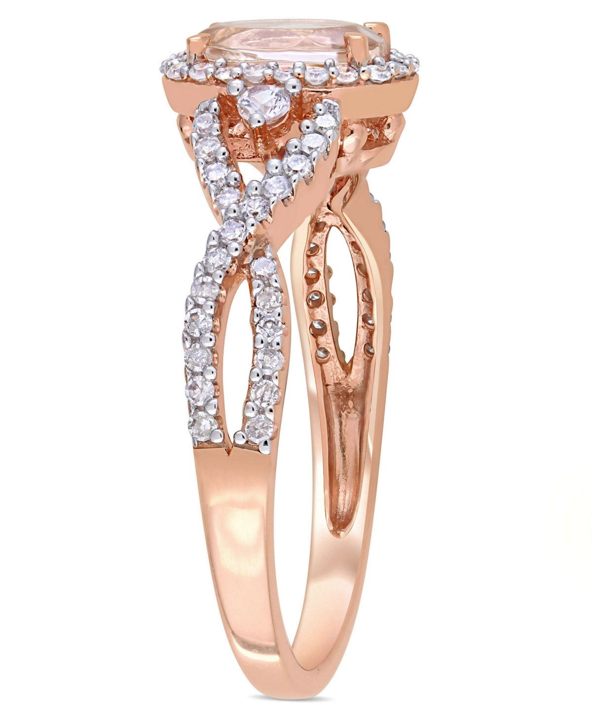 (3/4 ct. t.w.) White Sapphire (1/20 ct. t.w.) and Diamond (1/3 ct. t.w.) 3-Stone Infinity Ring in 10k Rose Gold - Morganite