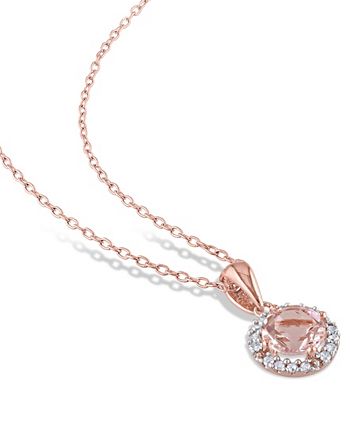 Macy's - Morganite (2-5/8 ct. t.w.) and Diamond (1/4 ct. t.w.) Halo 3-Piece Necklace, Earrings and Ring Set in Rose Gold Over Silver