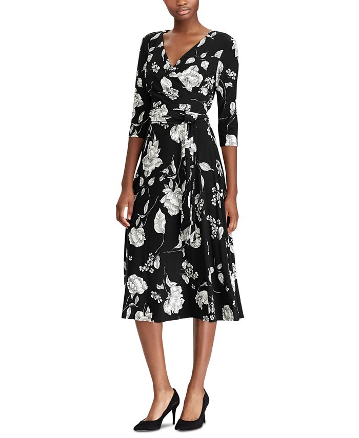 Lauren Ralph Lauren Petite Belted Floral Jersey Dress - Macy's